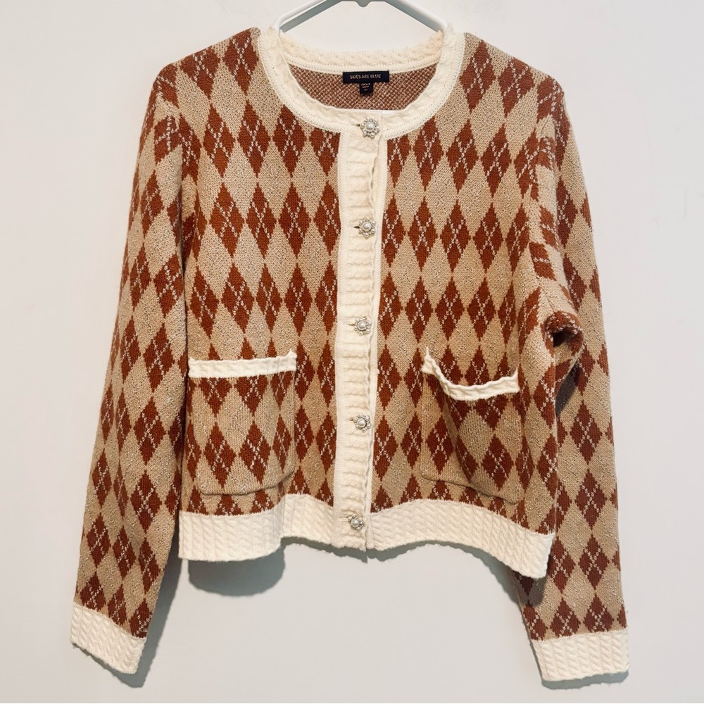 Skies Are Blue Diamond Design Cardigan EUC